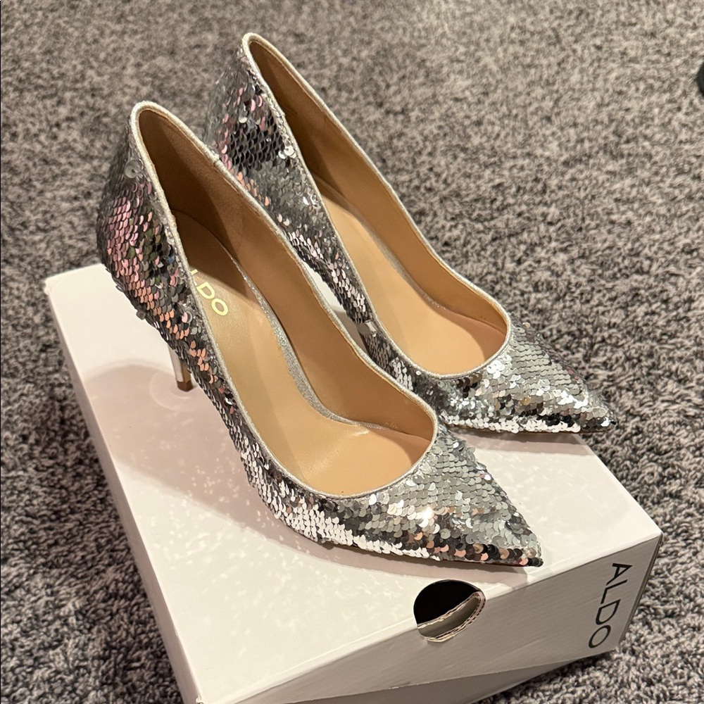 Aldo Glittering Silver Sequin Heels